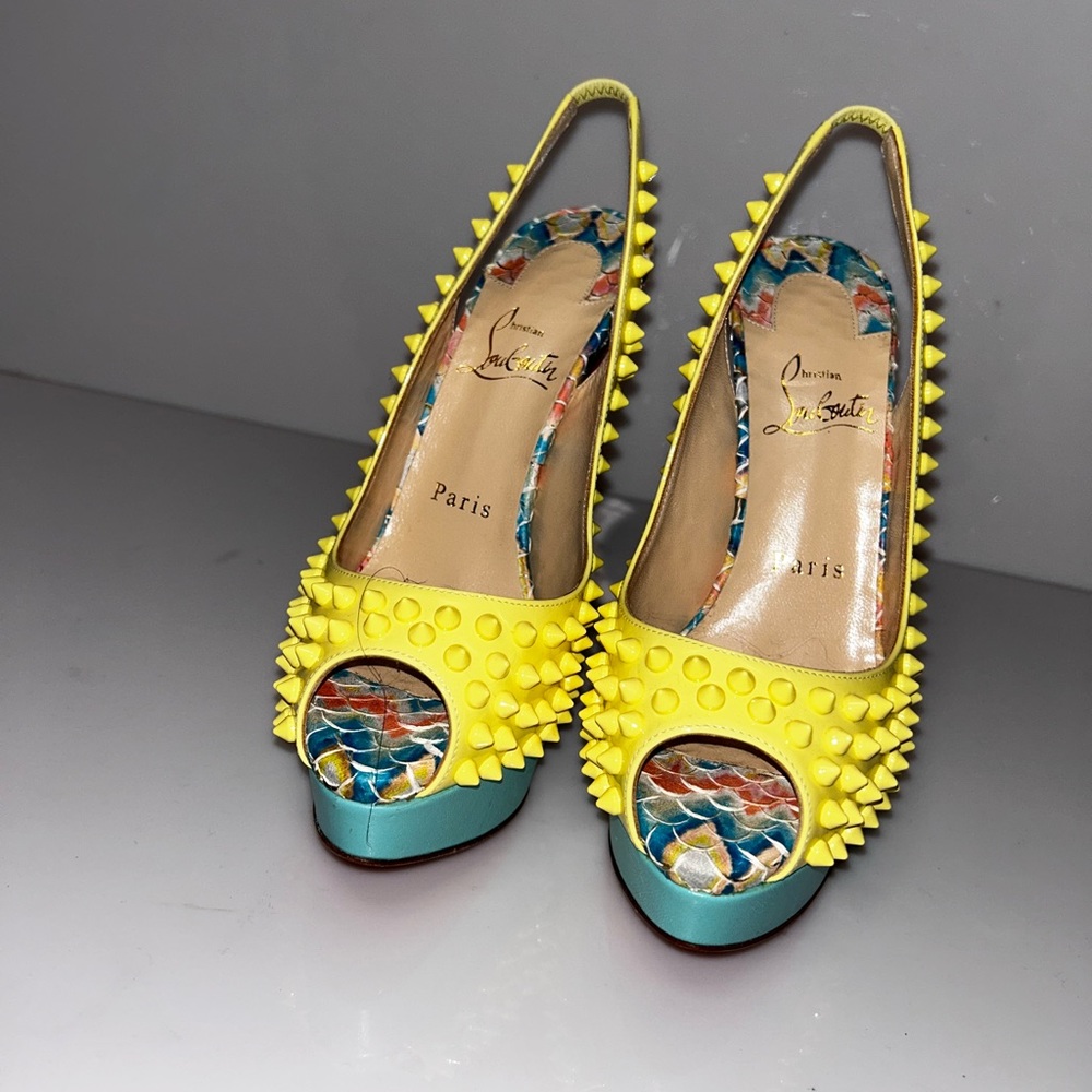Christian Louboutin Yellow and blue with Spikes